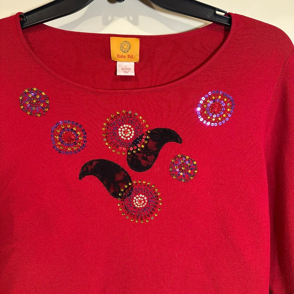 Ruby Rd Red Sequence Top Size L - image 2